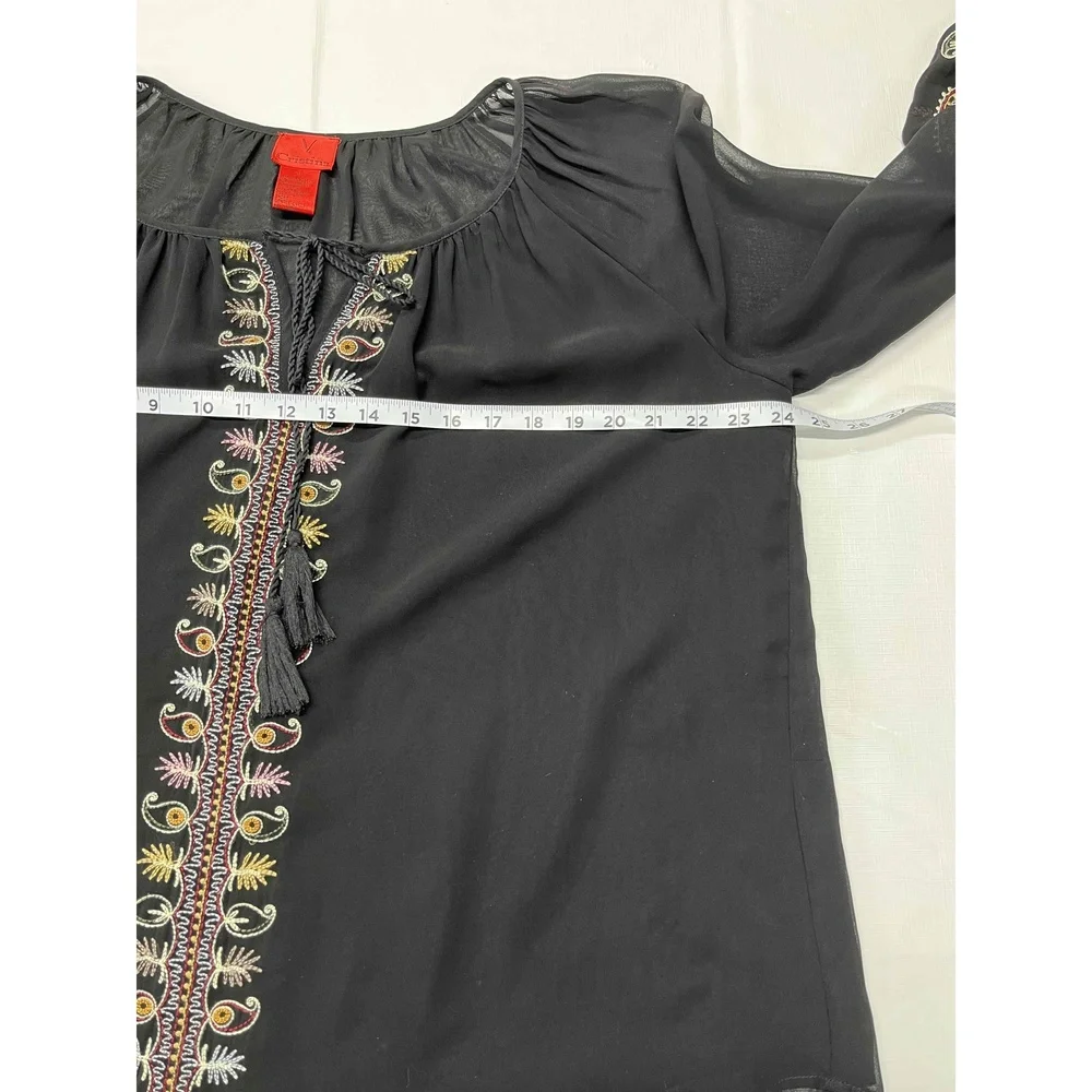 V Cristina Black‎ Sheer Paisley Embroidered Tunic Long Sleeve Top Womens XL - Picture 8 of 11